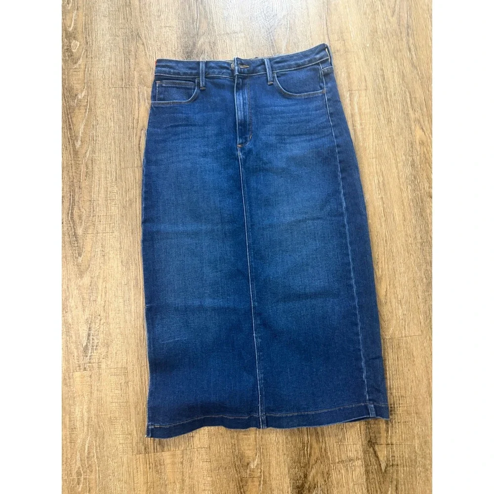 Just Black Denim Midi Skirt Blue High Rise Pencil CD85K Made in USA Womens